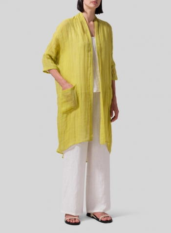 Yellow Linen Kimono Cardigan Set