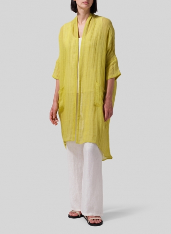 Yellow Linen Kimono Cardigan Set