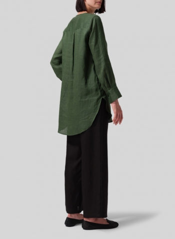 Grass Green Linen Longline Blouse