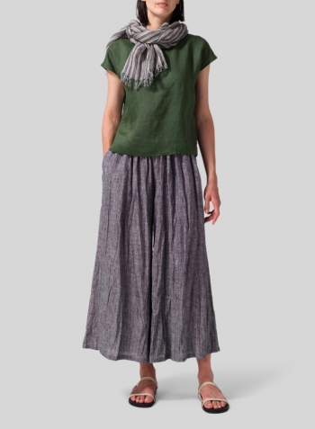 Grass Green Linen Cap-sleeve Pullover Top Set