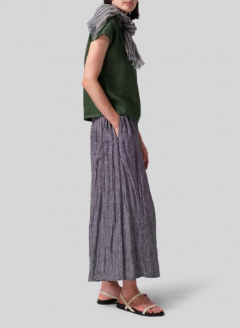 Grass Green Linen Cap-sleeve Pullover Top Set