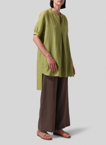 Linen Mandarin Collar A Shape Blouse Set