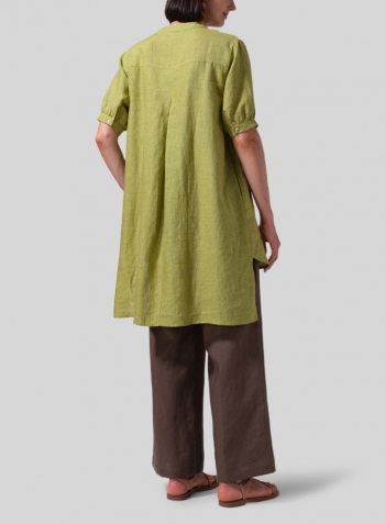 Linen Mandarin Collar A Shape Blouse Set