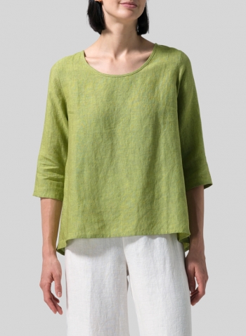 Lime Olive Green Linen A-line High-Low Top