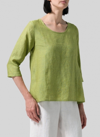 Lime Olive Green Linen A-line High-Low Top