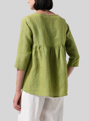Lime Olive Green Linen A-line High-Low Top