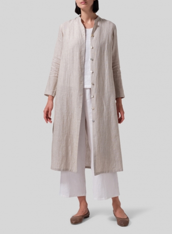 Oat Linen Long Slim Shirt Dress