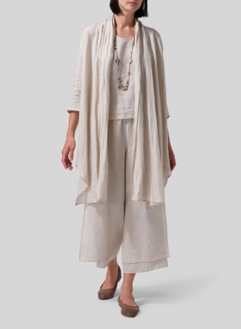 Oat Linen Long Shawl-Collar Over Jacket Set