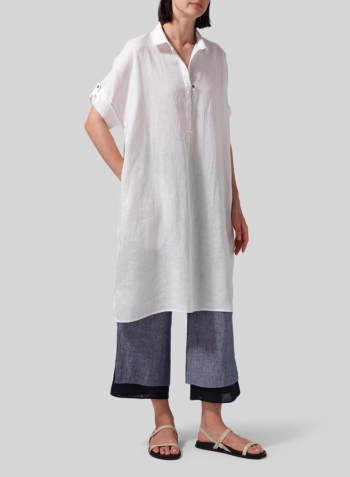 White Linen Oversized Monk Dress Set