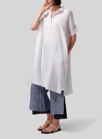 White Linen Oversized Monk Dress Set