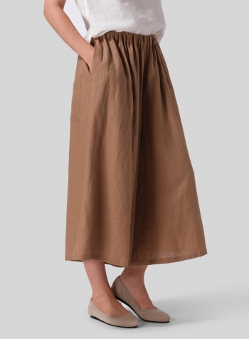 Clay Brown Linen Low Rise Wide Leg Pants