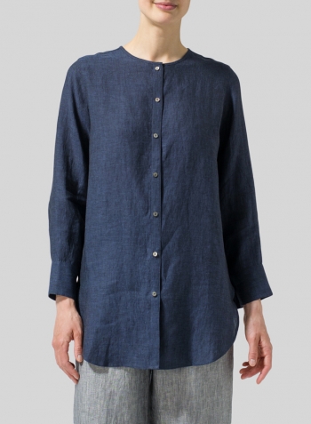 Dark Denim Linen Longline Blouse