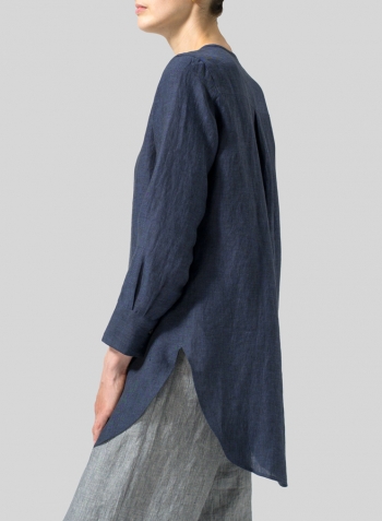 Dark Denim Linen Longline Blouse