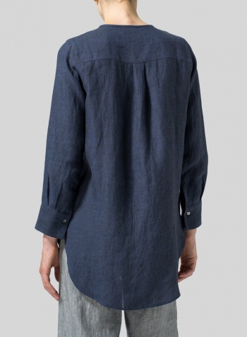 Dark Denim Linen Longline Blouse