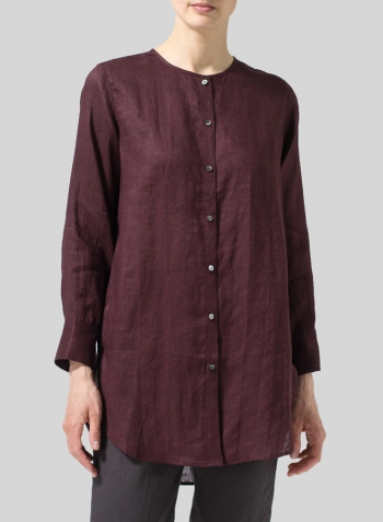 Burgundy Linen Longline Blouse