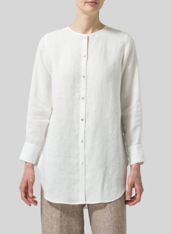 Ivory White Linen Longline Blouse