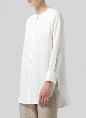 Ivory White Linen Longline Blouse