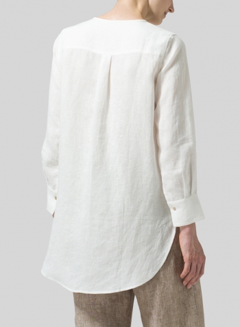Ivory White Linen Longline Blouse