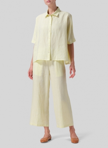 Mist Yellow Linen Boxy Sleeves Shirt