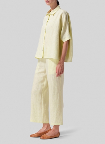 Mist Yellow Linen Boxy Sleeves Shirt