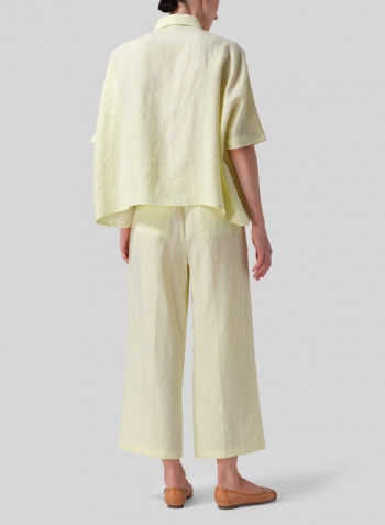 Mist Yellow Linen Boxy Sleeves Shirt