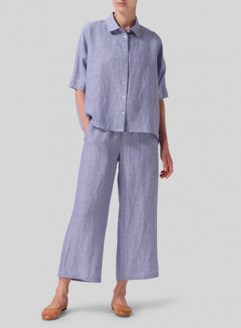 Light Denim Linen Boxy Sleeves Shirt Set