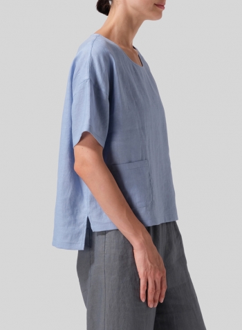 Sky Blue Linen Half Sleeve Boxy Top