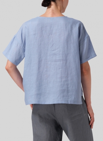 Sky Blue Linen Half Sleeve Boxy Top