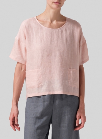 Rose Pink Linen Half Sleeve Boxy Top