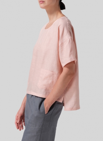 Rose Pink Linen Half Sleeve Boxy Top