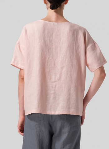 Rose Pink Linen Half Sleeve Boxy Top