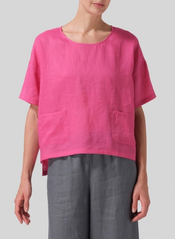 Pink Rose Linen Half Sleeve Boxy Top