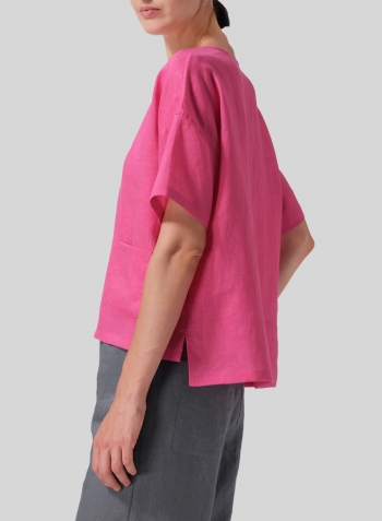 Pink Rose Linen Half Sleeve Boxy Top