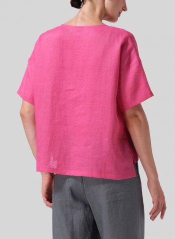 Pink Rose Linen Half Sleeve Boxy Top