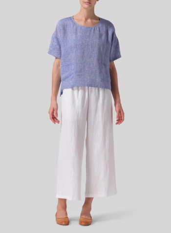 Blue Linen Half Sleeve Boxy Top