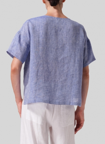 Blue Linen Half Sleeve Boxy Top