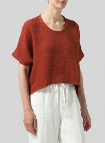 Red Linen Classic Dropped Shoulder Top Set