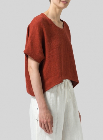 Red Linen Classic Dropped Shoulder Top Set