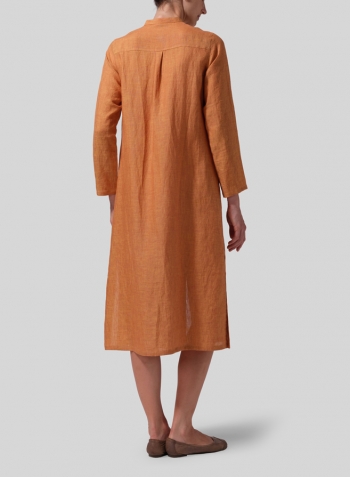 Golden Brown Linen Long Slim Shirt Dress