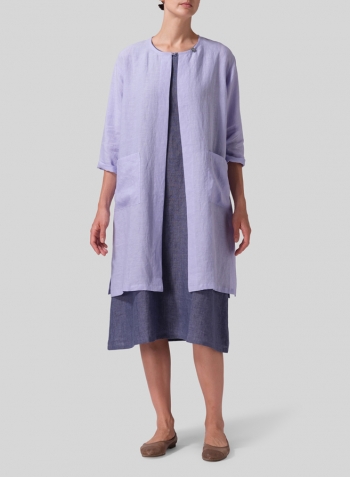 Linen Single-Button Long Blouse Set