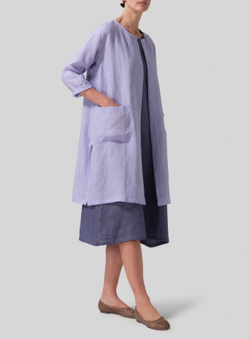 Linen Single-Button Long Blouse Set