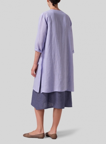 Linen Single-Button Long Blouse Set