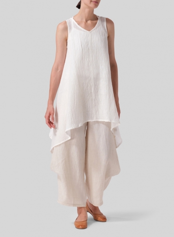 White Linen V-Neck A-shape Top