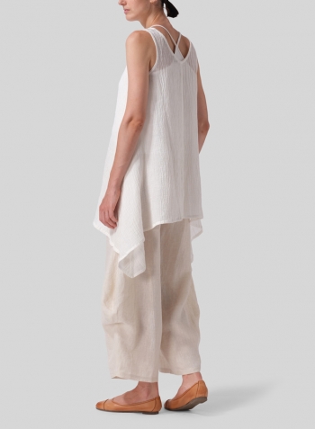 White Linen V-Neck A-shape Top
