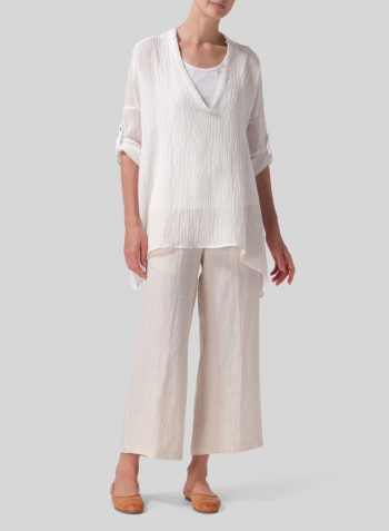 White Linen Loose Deep V-neck Overtop