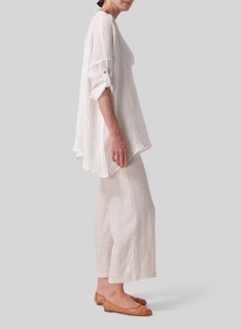 White Linen Loose Deep V-neck Overtop