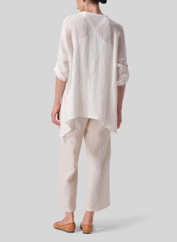 White Linen Loose Deep V-neck Overtop