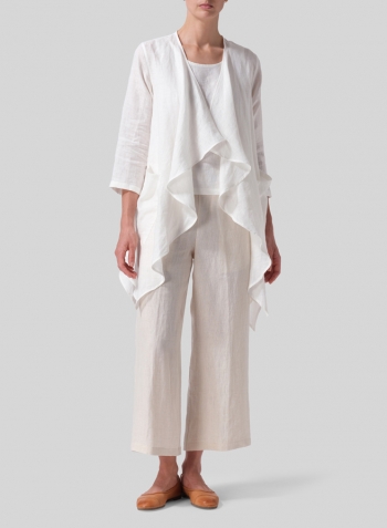 Soft White Linen Waterfall Open Jacket