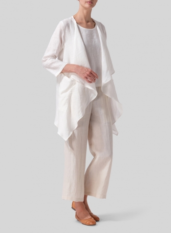 Soft White Linen Waterfall Open Jacket