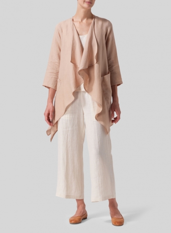 Beige Linen Waterfall Open Jacket